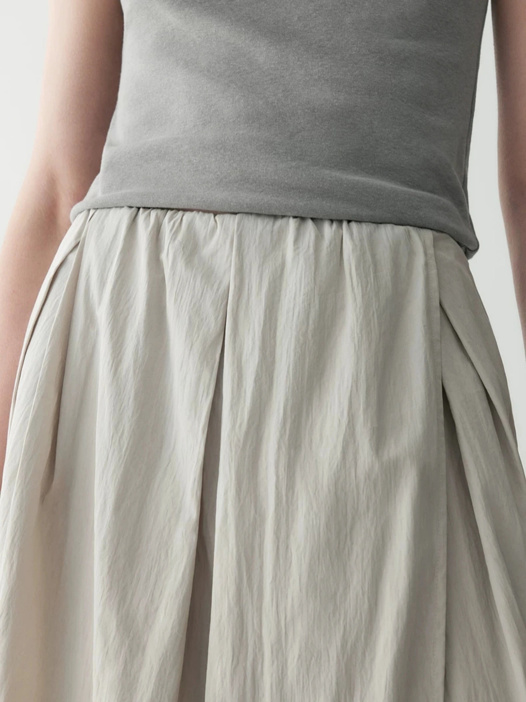 100% Linen Elastic Waist Asymmetric Wrap Pleated Maxi Skirt