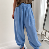 100% Linen Elastic Waist Button Cuff Harem Pants