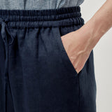 100% Linen Elastic Waist Embroidered Lace Straight Leg Pants