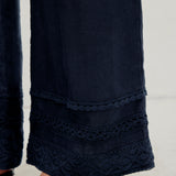 100% Linen Elastic Waist Embroidered Lace Straight Leg Pants