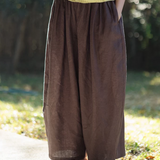 100% Linen Elastic Waist Pleated Side Pocket Cropped Harem Pants