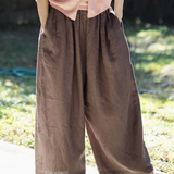 100% Linen Elastic Waist Pleated Side Pocket Cropped Harem Pants