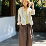 100% Linen Elastic Waist Pleated Side Pocket Cropped Harem Pants