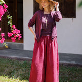 100% Linen Elastic Waist Pleated Side Pocket Cropped Harem Pants