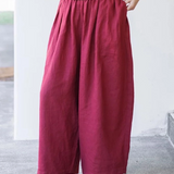 100% Linen Elastic Waist Pleated Side Pocket Cropped Harem Pants