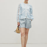 100% Linen Elastic Waist Rolled Hem Shorts