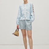 100% Linen Elastic Waist Rolled Hem Shorts