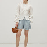 100% Linen Elastic Waist Rolled Hem Shorts