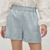 100% Linen Elastic Waist Rolled Hem Shorts