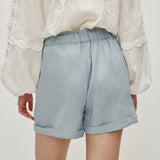 100% Linen Elastic Waist Rolled Hem Shorts