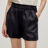 100% Linen Elastic Waist Rolled Hem Shorts