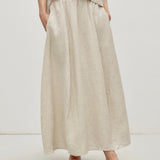 100% Linen Elastic Waist Side Pocket Maxi Skirt
