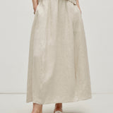 100% Linen Elastic Waist Side Pocket Maxi Skirt