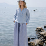 100% Linen Elastic Waist Wide Leg Pants