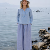 100% Linen Elastic Waist Wide Leg Pants