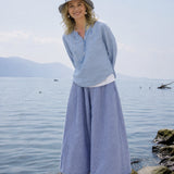 100% Linen Elastic Waist Wide Leg Pants
