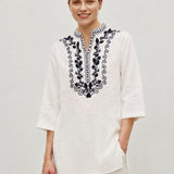 100% Linen Floral Embroidery Boho Tunic