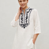100% Linen Floral Embroidery Boho Tunic