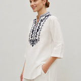 100% Linen Floral Embroidery Boho Tunic