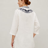 100% Linen Floral Embroidery Boho Tunic
