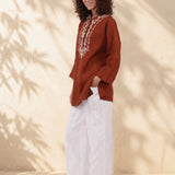 100% Linen Floral Embroidery Boho Tunic
