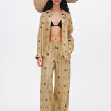 100% Linen Floral Print Drawstring Pants