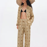 100% Linen Floral Print Drawstring Pants