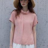 100% Linen Fold-Over Collar Rolled Sleeve Blouse