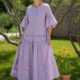 100% Linen Full Button Front Puff Bubble Three-Quarter Sleeve Blouse