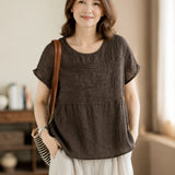 100% Linen Gathered Cap Sleeve Peplum Blouse