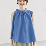 100% Linen Gathered Neck Side Button Tank Top