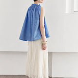 100% Linen Gathered Neck Side Button Tank Top