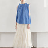 100% Linen Gathered Neck Side Button Tank Top