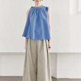 100% Linen Gathered Neck Side Button Tank Top