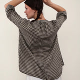 100% Linen Gingham 3/4 Sleeve Tunic Blouse