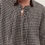 100% Linen Gingham 3/4 Sleeve Tunic Blouse