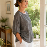 100% Linen Gingham Button Front Pocket Blouse