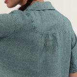 100% Linen Gingham V-neck SHort Sleeve Blouse