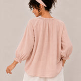 100% Linen Handmade Flower Button Front Relaxed Top