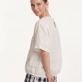 100% Linen Handmade Rose Detail Blouse