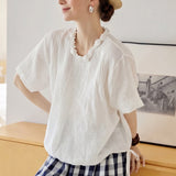 100% Linen Handmade Rose Detail Blouse