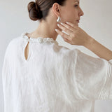 100% Linen Handmade Rose Detail Blouse