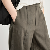 100% Linen High-Waisted Curved-Leg Pants