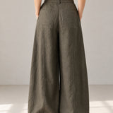 100% Linen High-Waisted Curved-Leg Pants