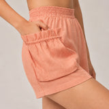 100% Linen High-Waisted Elastic-Waist Pants with Patch Pockets
