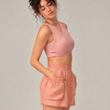 100% Linen High-Waisted Elastic-Waist Pants with Patch Pockets