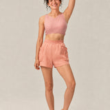 100% Linen High-Waisted Elastic-Waist Pants with Patch Pockets