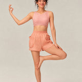 100% Linen High-Waisted Elastic-Waist Pants with Patch Pockets