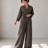 100% Linen High-Waisted Pleated Wide-Leg Pants