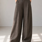 100% Linen High-Waisted Pleated Wide-Leg Pants